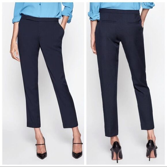 EQUIPMENT Burcet Wool ankle crop Trouser pants In Eclipse navy blue Sz 0 - Picture 1 of 9